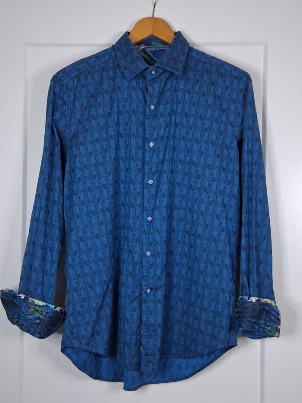 Robert Graham Atlas Shirt Mens Medium Blue Abstract Geometric Flip Cuff